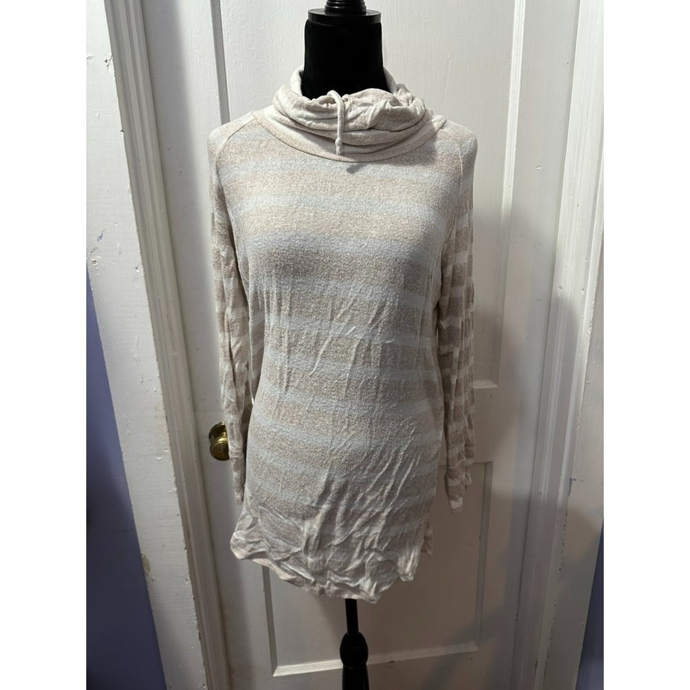Market & Spruce Maternity Beige Stripped Cowl Neck Long Sleeve Top in M